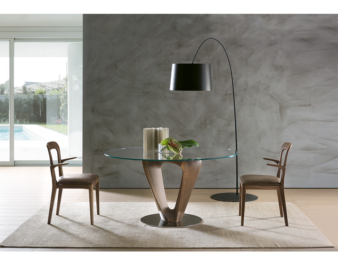 Mobius: Tavolo in legno massello piano vetro rotondo | Mobius: Solid wood table with round glass top