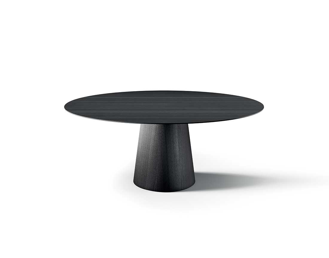 Shell: tavolo base in legno piano legno rotondo tinto nero | Shell: wooden base table with black stained round wooden top